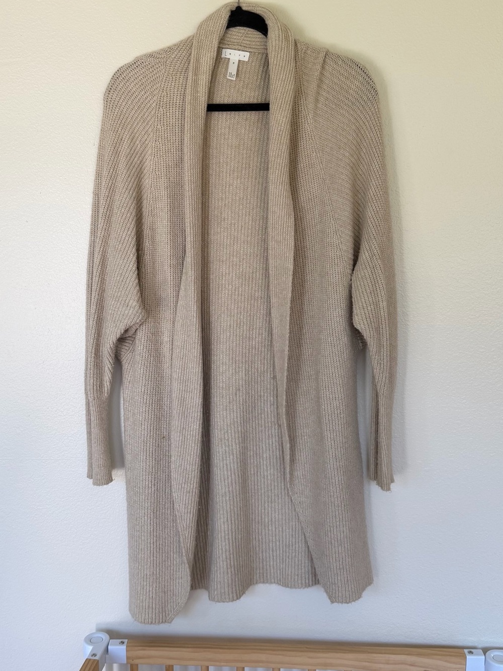 Leith Light Beige Open-Front Knit Cardigan Sweater